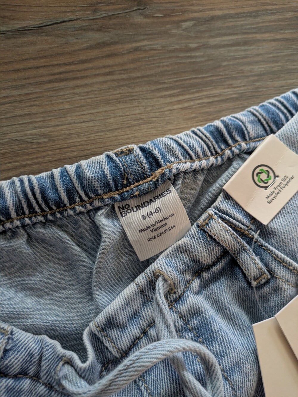 No Boundaries Mid Rise Wide Leg Tie Front Elastic Mini Waist Light Denim Jeans - Picture 3 of 6
